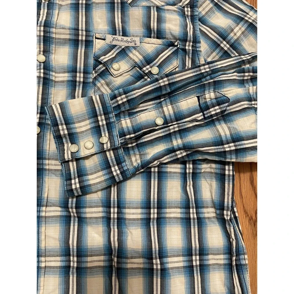 True Religion Ricky Western Shirt Mens XL Pearl Snap Plaid